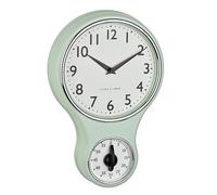 TFA Dostmann Retro Analogue Wall Clock with Timer 60.3073.20 Egg Timer up to 60 Minutes Kitchen Wall Clock with Glass Cover Vintage Design Mint Green