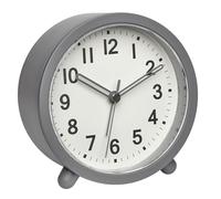 TFA Dostmann Silent Analog Alarm Clock, Battery Operated, Non-Ticking, Quartz Movement, Push Button Lighting, with Wake Up Alarm, Bedroom/Office, Grey