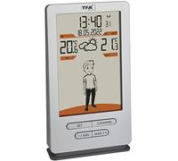 TFA Dostmann Weather Jack Wireless Weather Station 35.1166.54, Outdoor and Indoor Temperature, Weather Forecast, with Clothing Suggestions, Radio Clock, Silver, 146 x 82 x 27 (47) mm