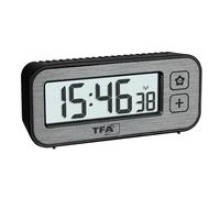 TFA Dostmann Wireless Alarm Clock Digital with Temperature and Humidity Switch, 60.2522.10, with Maximum and Lowest Values, with Alarm and Radio-Controlled Clock, Travel Alarm Clock, Small