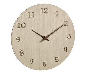 TFA Dostmann Wooden Analogue Wall Clock 60.3072.01 with 3D Numerals and Hands Wooden Clock for Kitchen/Living Room/Office Decorative Object Battery Operated 30cm Diameter Light Wood