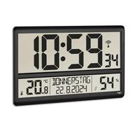 TFA Dostmann XL 60.4520.01 Digital Wall Temperature and Humidity, Day of The Week (8 Languages), Radio Clock, Easy to Read, Large, Black, (L) 360 x (B) 235 x (H) 28 (84) mm