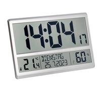 TFA Dostmann XL Digital Wall Clock 60.4520.54 with Temperature and Humidity, Weekday (8 Languages), Radio-Controlled Clock, Easy to Read, Large, Silver, (L) 360 x (W) 235 x (H) 28 (84) mm
