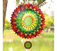 TFANUO 3D Mandala Wind Spinners 12 inch Decorations Sculptures Kinetic Hanging Whirligigs Stainless Steel Laser Cut Metal Mandalas Art, Starburst Hanging D飯r Indoor/Outdoor Decor,Green