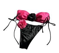 TFAOYS 3D Flower Bandeau Swimsuit for Women Swimwear 2 Piece Strapless Bikinis High Cut Bathing Suit Beachwear Women Bathing Suit Two Pieces Bandeau Swimsuits Strapless Swimwear