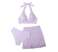 TFAOYS Floral Printed Swimsuit Ladies 3 Pieces Bathing Suit Triangle Bikinis Set with Beach Skirt Beachwear Women Floral Printed Bathing Suit Three Pieces Swimsuits Lady Bikinis Set