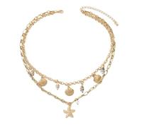TFAOYS Kirsite Coastal Summers Necklace with Pearls Accents 18+3cm Chain Fashion Stackable Chain for Travel Accessories Adjustable Shell Pendant