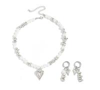 TFAOYS Pearls Jewelry Set Featuring Shattered Silver Alloy Detailing Comfortable Formal Wear Silver Pearls Bridal Set Allergy Resistant Imitation Accessories