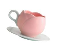 TFAOYS Tulips Shape Ceramic Coffee Cup and Saucers Set with 3D Flower Embossing for Espressos or Afternoon Tea 300Ml Capacity Coffeeshop Fashion Cups and Plates