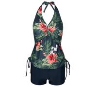 TFAOYS Two Piece Halterneck Swimwears Tankini Set with Boyshorts Adjustable Strap Swimming Costume Tankini for Beach Trendy Swimsuit