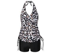 TFAOYS Two Piece Halterneck Swimwears Tankini Set with Boyshorts Adjustable Strap Swimming Costume Tankini for Beach Trendy Swimsuit