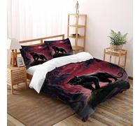 TFBHBNSk Black Panther Red Bedding Set Theme Bedspread Animal Themes Wildlife Duvet Cover Set Microfiber Comforter Cover for Boys&Girls with Pillowcase Double(200x200cm)