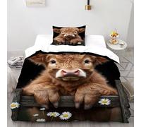 TFBHBNSk Calf Daisy Bedding Set 3D Design Animal Themes Wildlife Duvet Cover Set Microfiber Quilt Cover Universal for All Seasons with Pillowcase Single(135x200cm)