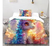 TFBHBNSk Colorful Pegasus Bedding Set 2 Pieces Theme Bedspread Animal Theme Wildlife Duvet Cover Set Microfiber Quilt Cover Suitable for Family,couple,children with Pillow Single（135x200cm）