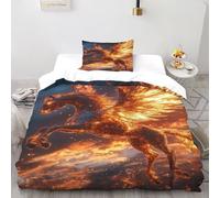 TFBHBNSk Fire Pegasus Bedding Set 3D Design Animal Themes Wildlife Duvet Cover Set Chic Breathable Comforter Cover Suitable for Family, Couple, Children with Pillow Single（135x200cm）