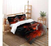 TFBHBNSk Fox Flame_1 Bedding Set 3D Digital Printing Animal Themes Wildlife Duvet Cover Set 3 Pieces Microfiber Quilt Cover Suitable for Family,couple,children with Pillow Double（200x200cm）