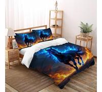 TFBHBNSk Horse Flame Bedding Set Digital Printe Animal Themes Wildlife Duvet Cover Set Microfiber Quilt Cover Suitable for Family,couple,children with Pillow Double（200x200cm）