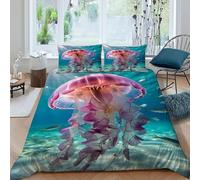 TFBHBNSk Jellyfish Fish Bedding Set 3D Digital Printing Animal Themes Marine Animals Duvet Cover Set Pillowcase Microfiber Quilt Cover Suitable for Family,couple,children King（220x240cm）