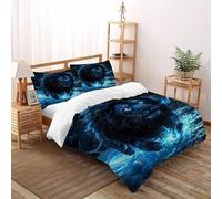 TFBHBNSk Lion Blue Light Bedding Set Floral Printed Animal Themes Wildlife Duvet Cover Set Chic Breathable Quilt Cover Suitable for Family,couple,children with Pillow Double（200x200cm）