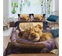 TFBHBNSk Lion Cub Moon Bedding Set 3D Digital Printing Dreamy WildAnimalMoon Duvet Cover Set Microfiber Quilt Cover 3 Pieces for Boys & Girls with Pillowcase King（220x240cm）
