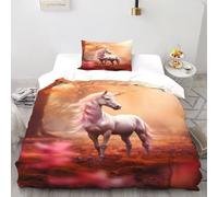 TFBHBNSk Pink Pegasus Bedding Set Digital Printe Animal Theme Wildlife Duvet Cover Set Microfiber Quilt Cover Suitable for Family,couple,children with Pillow Single（135x200cm）
