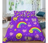 TFBHBNSk Rainbow Smiley Bedding Set 3D Design Cute Sky Insects Duvet Cover Set Microfiber Quilt Cover Universal for All Seasons with Pillowcase King（220x240cm）