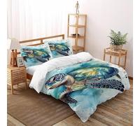 TFBHBNSk Turtle Watercolor Bedding Set 3D Design Animal Themes Marine Animals Duvet Cover Set Microfiber Quilt Cover Universal for All Seasons with Pillowcase Double(200x200cm)