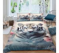 TFBHBNSk White Tiger Cherry Bedding Set 3D Design Animal Theme Wildlife Duvet Cover Set Microfiber Quilt Cover Suitable for Family,couple,children with Pillow King（220x240cm）