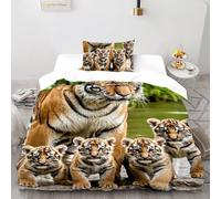TFBHBNSk Wild Tigers Duvet Cover 3D Printed Jungle Wildlife for Boys And Girls 2 Pieces Soft Microfiber Comforter Cover with 1 Pillowcases with Zipper Closure Single（135x200cm）