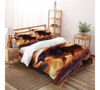 TFBHBNSk Wolf Fire Bedding Set Digital Printe Animal Theme Wildlife Duvet Cover Set 3 Pieces Chic Breathable Quilt Cover Universal for All Seasons with Pillowcase Super King（260x220cm）