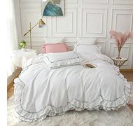TFBHL Bed sheet set Double Layers Ruffles Blue White Bedding Set for Girls 4/6Pcs Soft Breathable Cotton Duvet Cover Set with Zipper Closure Bed Skirt Pillowcases bed linings