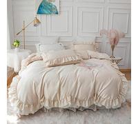 TFBHL Bed sheet set Double Layers Ruffles Blue White Bedding Set for Girls 4/6Pcs Soft Breathable Cotton Duvet Cover Set with Zipper Closure Bed Skirt Pillowcases bed linings