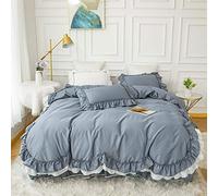 TFBHL Bed sheet set Double Layers Ruffles Blue White Bedding Set for Girls 4/6Pcs Soft Breathable Cotton Duvet Cover Set with Zipper Closure Bed Skirt Pillowcases bed linings