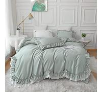 TFBHL Bed sheet set Double Layers Ruffles Blue White Bedding Set for Girls 4/6Pcs Soft Breathable Cotton Duvet Cover Set with Zipper Closure Bed Skirt Pillowcases bed linings