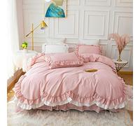 TFBHL Bed sheet set Double Layers Ruffles Blue White Bedding Set for Girls 4/6Pcs Soft Breathable Cotton Duvet Cover Set with Zipper Closure Bed Skirt Pillowcases bed linings