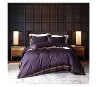 TFBHL Bed sheet set Pure Color Home Hotel Duvet Cover Flat Bed Sheet Pillowcases 600TC Cotton Sateen Embroidered Lines Queen King=Size 4Pcs Bedding Set bed linings