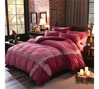 TFBHL Bedding Set red Coffee Bed Sheets lace Duvet Cover Winter Sets Warm Bed Linen (2 Queen)