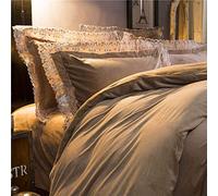 TFBHL Bedding Set red Coffee Bed Sheets lace Duvet Cover Winter Sets Warm Bed Linen (3 Queen)