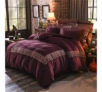 TFBHL Bedding Set red Coffee Bed Sheets lace Duvet Cover Winter Sets Warm Bed Linen (5 Queen)