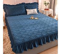 TFBHL Comfy Sheets,Thick Quilted Crystal Velvet Bed Protector, Bedroom Homestay Warm Non Slip Solid Color Pintuck Mattress Cover Pillowcase Navy Blue 150cmx200cm (3pcs)