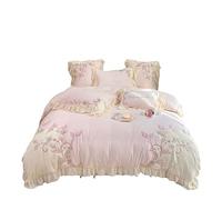 TFBHL Duvet Set Warm Thickened Coral Flannel Bedspread Quilt Cover Bedding Double Sided Four Piece Set Bed Sheet Set Duvet Cover Set (Color : Roze, Size : 1.5-1.8m bed)