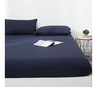 TFBHL Stretch Queen Size Fitted Sheet Hotel Homestay Solid Color Brushed Waterproof Deep Pocket Fitted Sheets,Elder Kids Urinary Mattress Protector Navy Blue 160x200cm+30cm