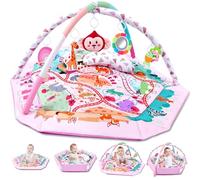 TFDER Baby Gym Play Mat, 8-in-1 Tummy Time Mat & Activity Gym, Washable Ball Pit, Infant Play Mat with Detachable Toys for Sensory Exploration and Motor Skill Development, Gifts for Baby(Pink)