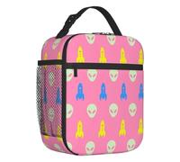 TFDGDGH Aliens and Rocket Ships Insulated Lunch Bags for Work School Resuable Thermal Cooler Bento Box Women Children