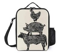 TFDGDGH Cow Pig Chicken Parts Bolsas Printed French School Teacher Gifts Thermal Lunch Bags Insulation Lunch Box Bag