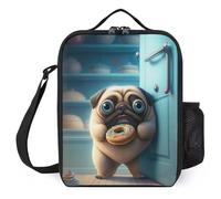 TFDGDGH Pug Stealing Donuts Lonchera Termica Printed French School Teacher Gifts Cold Bag Lunch Bag Insulation Lunch Box Bag