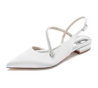 TFDRSEXVD 2.5Cm Women's Wedding Shoes Flats Satin Slingback Pointed Toe Rhinestone Ankle Strap Buckle Bridal Bridesmaid Prom Party Shoes,White,36
