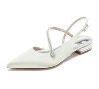 TFDRSEXVD 2.5Cm Women's Wedding Shoes Flats Satin Slingback Pointed Toe Rhinestone Ankle Strap Buckle Bridal Bridesmaid Prom Party Shoes,Ivory,38