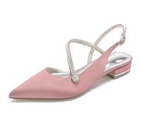 TFDRSEXVD 2.5Cm Women's Wedding Shoes Flats Satin Slingback Pointed Toe Rhinestone Ankle Strap Buckle Bridal Bridesmaid Prom Party Shoes,Pink,41