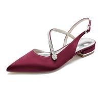 TFDRSEXVD 2.5Cm Women's Wedding Shoes Flats Satin Slingback Pointed Toe Rhinestone Ankle Strap Buckle Bridal Bridesmaid Prom Party Shoes,Burgundy,39